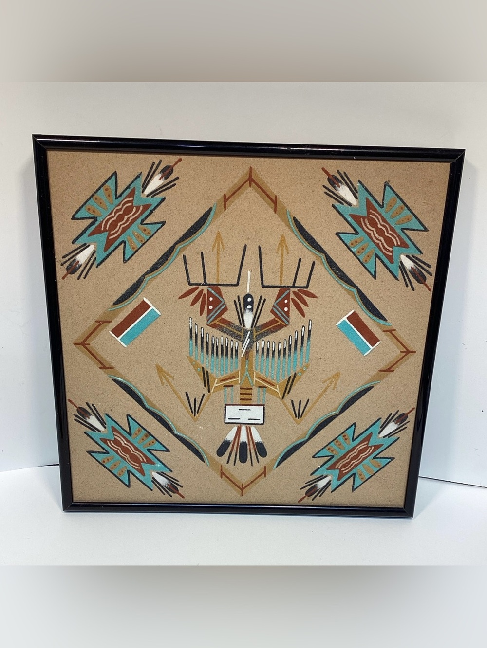 Vtg Native American Navajo Send Painting DEER SPIRIT DANCER 12”